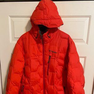 Columbia Hooded Red 700 Down Fill Jacket - Large